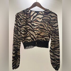Guess Animal Print Long Sleeve Blouse